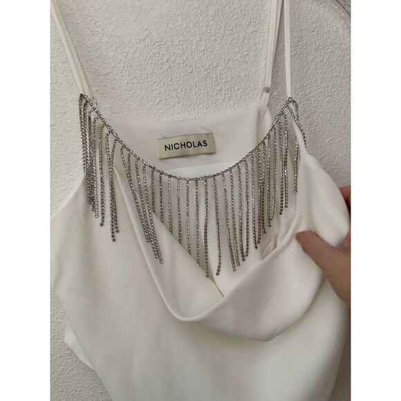 Nicholas Rhinestone Fringe Cowl Neck Ivory Crop Top – Women’s M - Picture 3 of 13